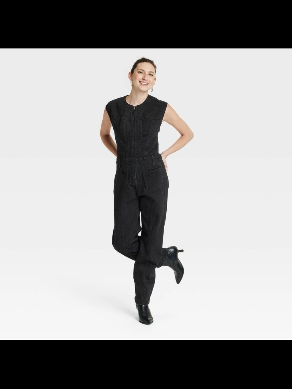 Sleeveless Black Denim Jumpsuit size 14 NWOT